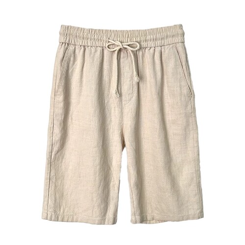 Linen Men's Beach Shorts Summer Thin Shorts Cotton Linen Five-Pocket Shorts Ramie Material Casual Mid-Length Pants Solid Color Versatile