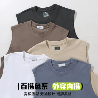 210g罗马棉圆领背心男潮牌纯色运动无袖马甲t恤宽松透气舒适速干