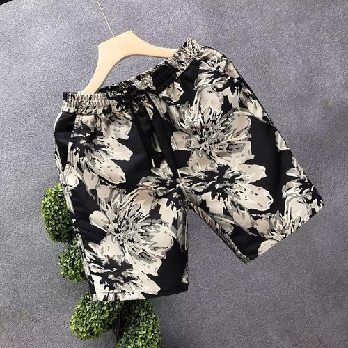 Retro Shorts for Men, Summer Loose Trend Student Five-Pocket Pants Youth Couple Fashion Brand Printed Casual Straight Leg Pants