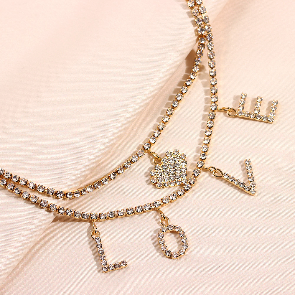 Fashion Letter Heart Shape Alloy Layered Inlay Rhinestones Womenu0027S Anklet 1 Piece