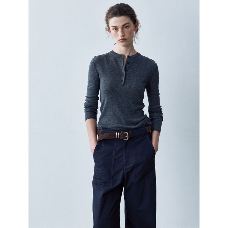 RAME Autumn New Slim Fit Versatile Wool Blend Henley Collar Knit Base Layer C6328