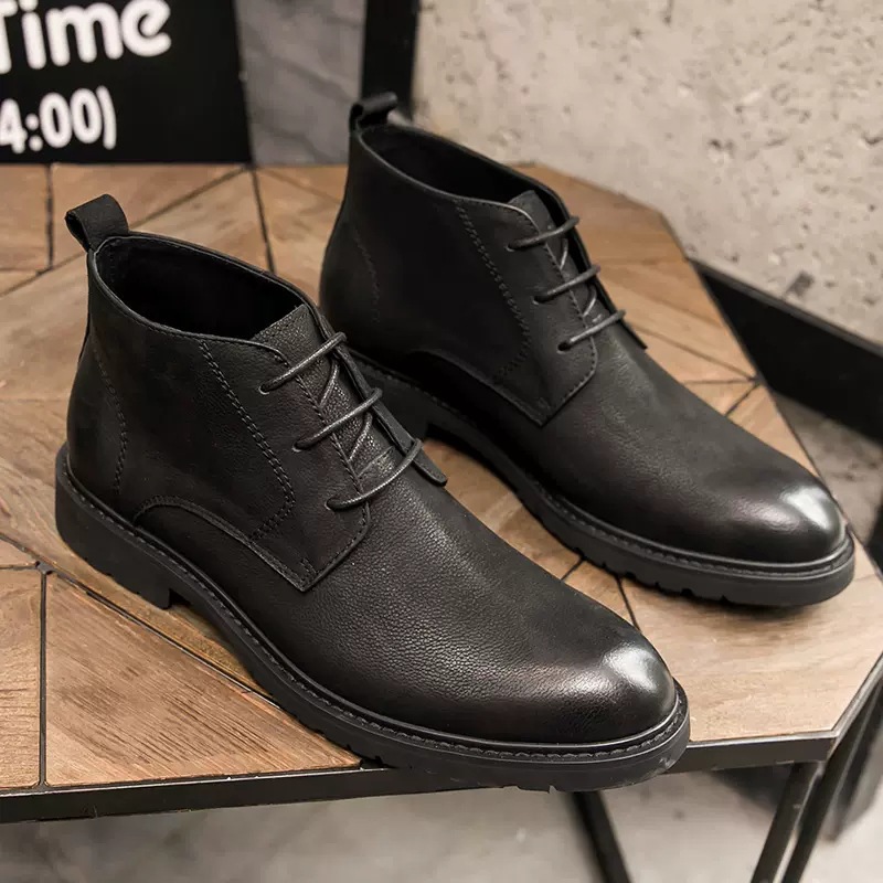 공장 직접 공급 마틴 부츠 남성용 미드 탑 가죽 바지 부츠 영국 스타일 남성 하이 탑 가죽 신발 기모 부츠 도매