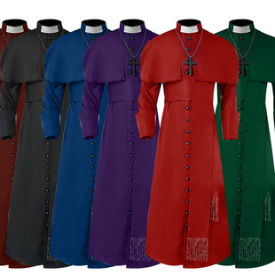 Medieval Pure Color Godfather Priest Cos Suit Halloween Wizard Church Job Cosplay Costume