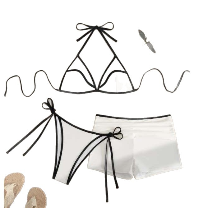 Women's Sexy Laced Three Piece Bikini Set Tight Fitting Cross Strap Swimsuit Regular Size Polyester Nylon Spring/Summer_voghion.com