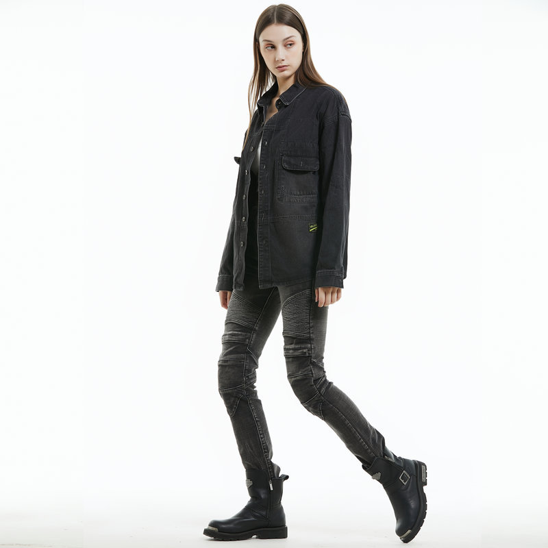 Pantalones de montar en motocicleta VOLERO Caballero femenino vintage apenado lavado motocicleta jeans resistentes a la caída de silicona equipo de protección