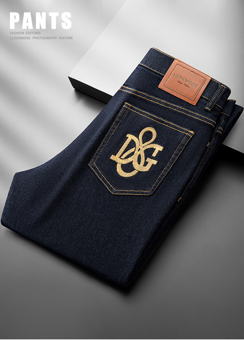 Autumn And Winter New Business Slim-fit Straight Men's Pants Versatile Casual Blue Jeans_mkmklike.com
