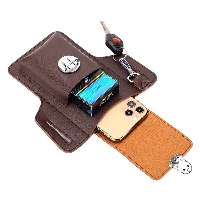 Actualizado nuevo teléfono móvil bolso de la cintura hombres sitio de construcción trabajo teléfono móvil caso de cuero puede sostener la caja de cigarrillos colgando clave desgaste cinturón especial