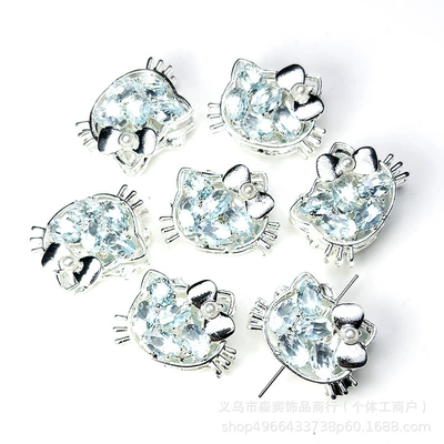 Hole for DIY Straight Hole – Zərgərlik ara hissələri - silver-background-blue-zirconium-double-sided-zirconia-through-hole-kt-cat-head