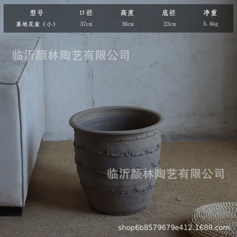 maceta de cerámica gruesa gran calibre maceta de cerámica decorativa de alojamiento residencial tanque de cerámica ventilada retro plantación de árboles maceta grande pura mano