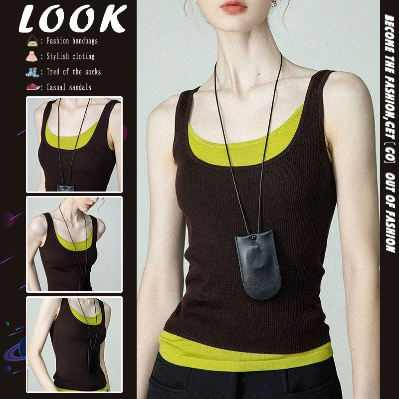 Contrast Color Camisole Women's Summer Wear Matching Shirt Slim-fit Slimming Outer Wear Beautiful Back Base Shirt Two-piece Set Fashionable