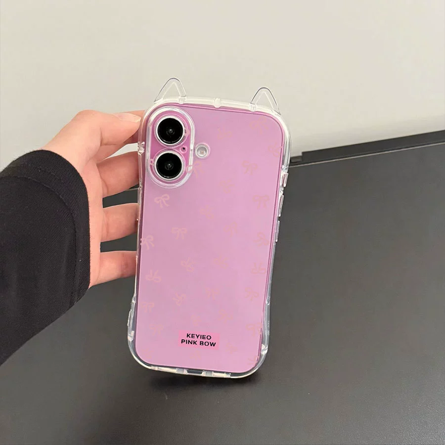 Красивый силиконовый чехол для телефона под стиль iPhone 15 фуксиевый с бантиком, 15promax