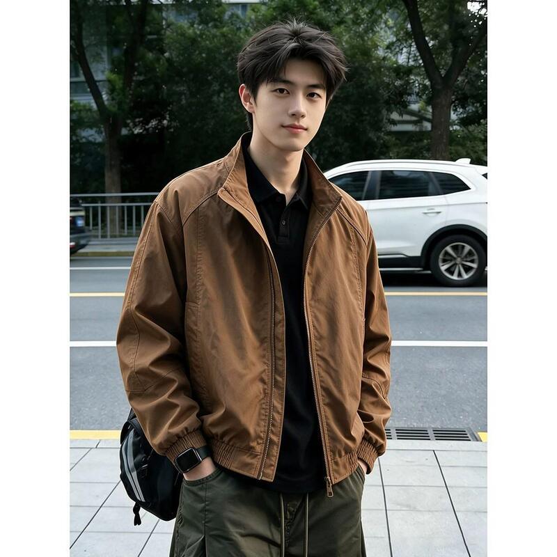 Brown American retro flight jacket for men, autumn Maillard short coat with stand-up collar, outdoor windproof jacket Brown American retro flight jacket for men, autumn Maillard short coat with stand-up collar, outdoor windproof jacket