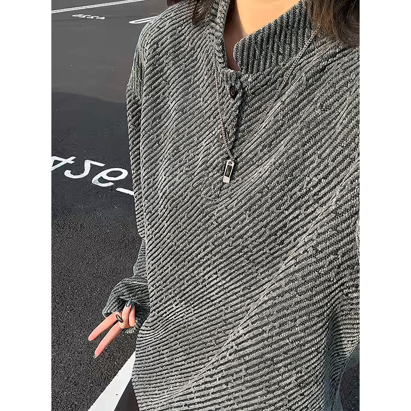 Henley Collar Twill Silver Chenille Original Large Size Long-Sleeve T-Shirt for Men T24538-Special P28 Control 58