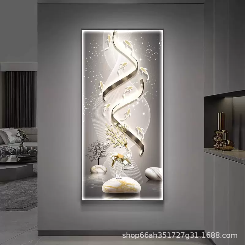 现代简约高端玄关装饰画入户正对门轻奢高级感走廊过道挂画带灯