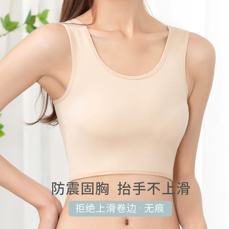 2022 трансграничный французский нишевый жилет, бесшовный пластиковый нагрудный бюстгальтер, спортивное белье с нагрудной подкладкой Ice Silk маленький пуш-ап