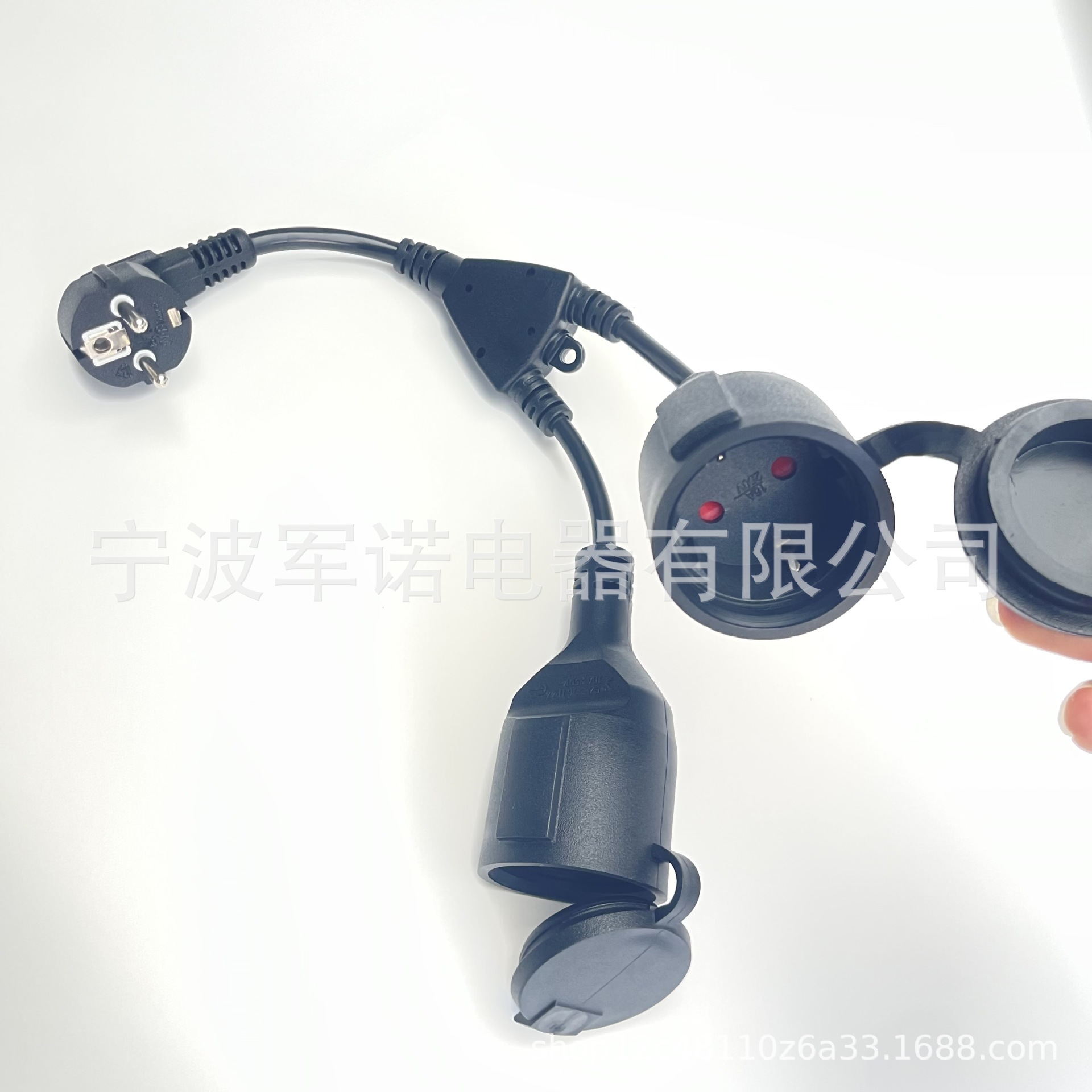 IP44欧式防水插头电源线 欧规一分二延长线欧式欧标延长电