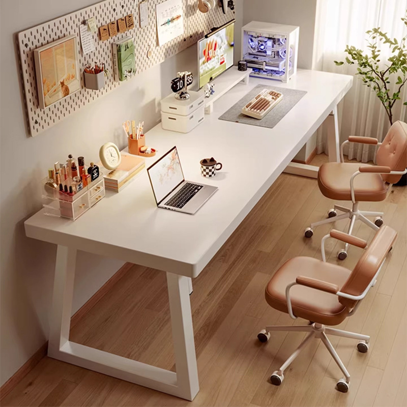 Double Study Table, Computer Desk, Work Desk, Student Home Bedroom, Simple White Office Writing Desk, Long Table