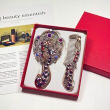 镜子梳子礼品套装创意复古孔雀镜子手柄金属化妆镜礼盒批发 XKQ05