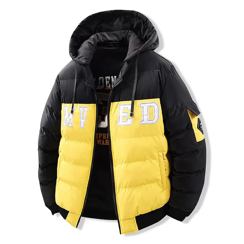 外贸跨境新款撞色青少年欧美拼接设计潮流可卸帽双面穿衣加厚棉服