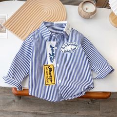 Children's Shirt 2023 Autumn New Boys and Girls Korean Style Pure Cotton Striped Long Sleeve Casual Top Baby Collar Shirt