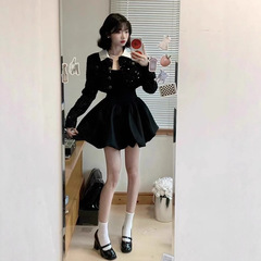 法式重工小香风套装女春秋新款高级感千金短外套蓬蓬连衣裙两件套