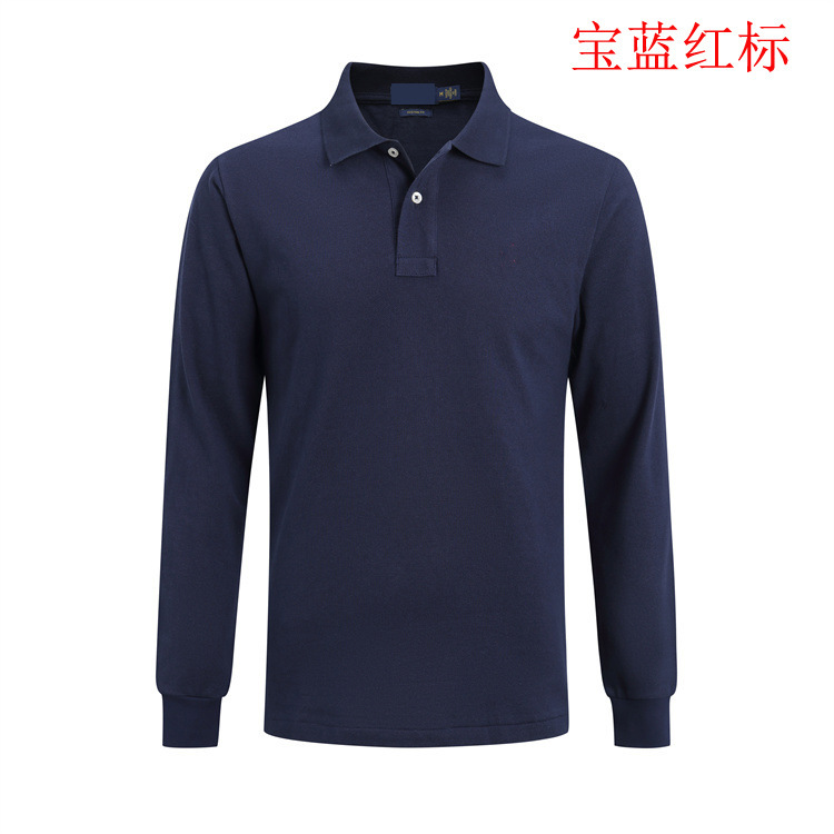 Spring and Autumn Style Export Long-Sleeve Men's Casual Turn-Down Collar Loose Fit Large Size Solid Color Pique Pure Cotton Embroidered Small Logo Polo Shirt