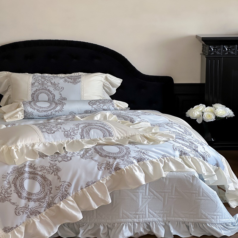 Nordic French Vintage Boho French Vintage Style 100S Digital Print Duvet Cover, Bed Sheet, Bedspread Four-piece Set, Pure Cotton Bedding Suitable_voghion.com