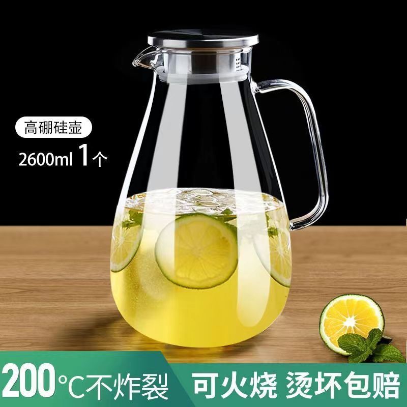 tetera de agua fría de vidrio tetera de agua fría doméstica resistente a altas temperaturas taza de agua fría resistente al calor a prueba de explosiones de gran capacidad tetera de té abierta fría image 9