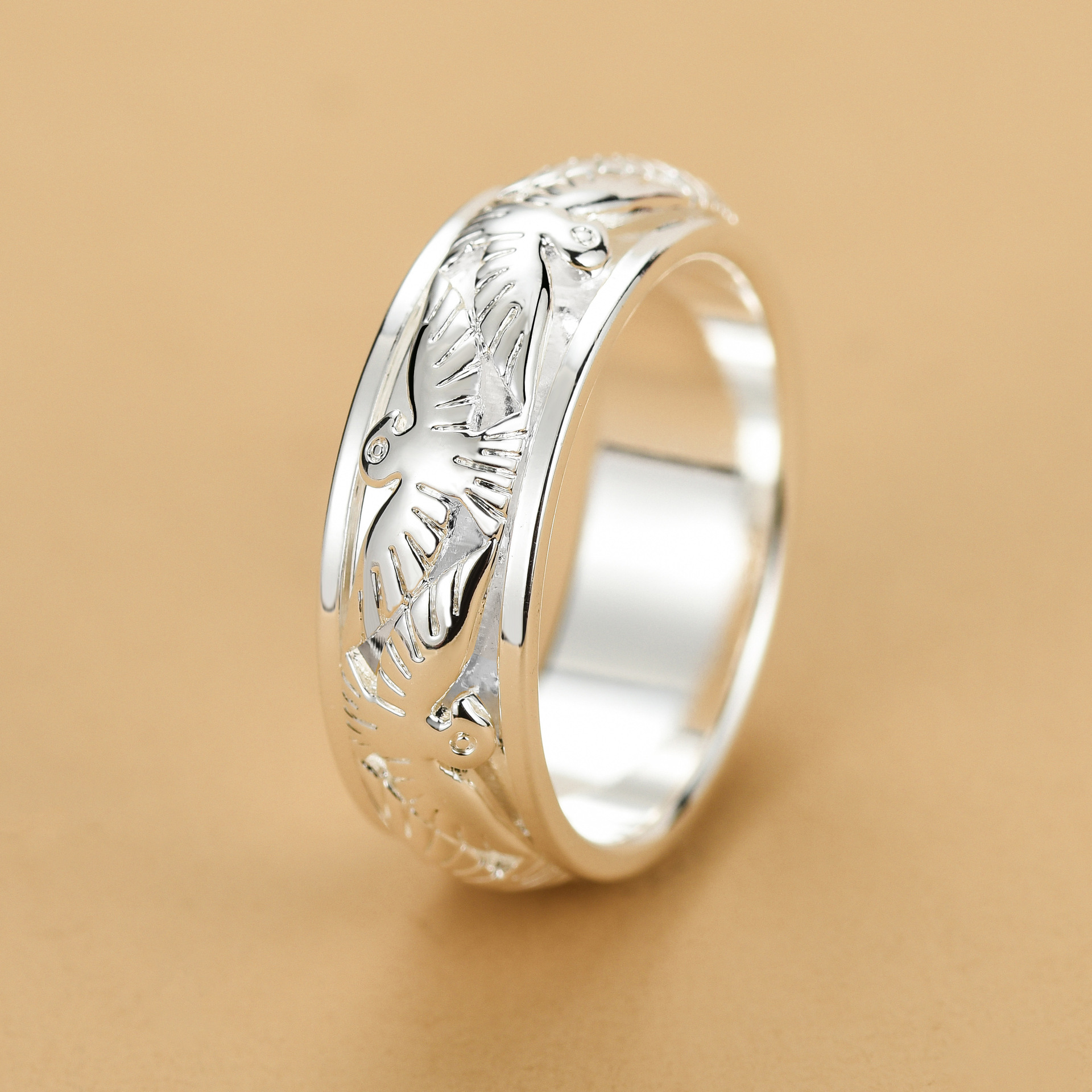 飛鳥轉動戒指高級感小眾設計可旋轉原創百搭閉口時尚情侶食戒尾指