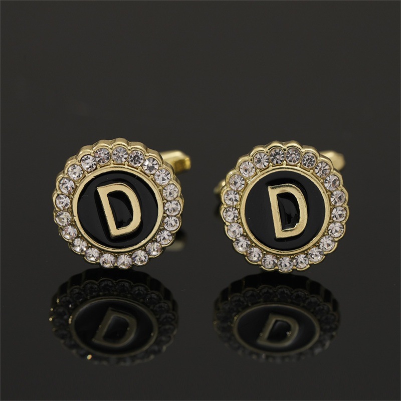 Cufflinks For Men With Initial Letters, Elegant Round Studded Gift_voghion.com