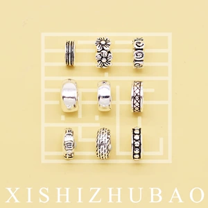 S925 sterling silver beads Thai Silver old ring plum blossom snake bone pattern closed ring spacer DIY silver jewelry accessories