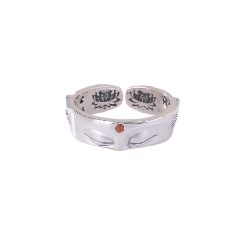 Nhẫn bạc S990 cổ điển họa tiết Phật Bà Quan Âm và hoa sen — Bạc 925