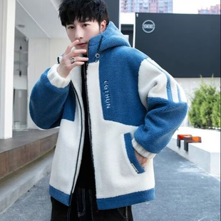 Semir Lamb Wool Jacket for Men, Winter Thickened Cotton Coat, New Trendy Brand, Fleece-Lined Hooded Cotton Jacket for Students