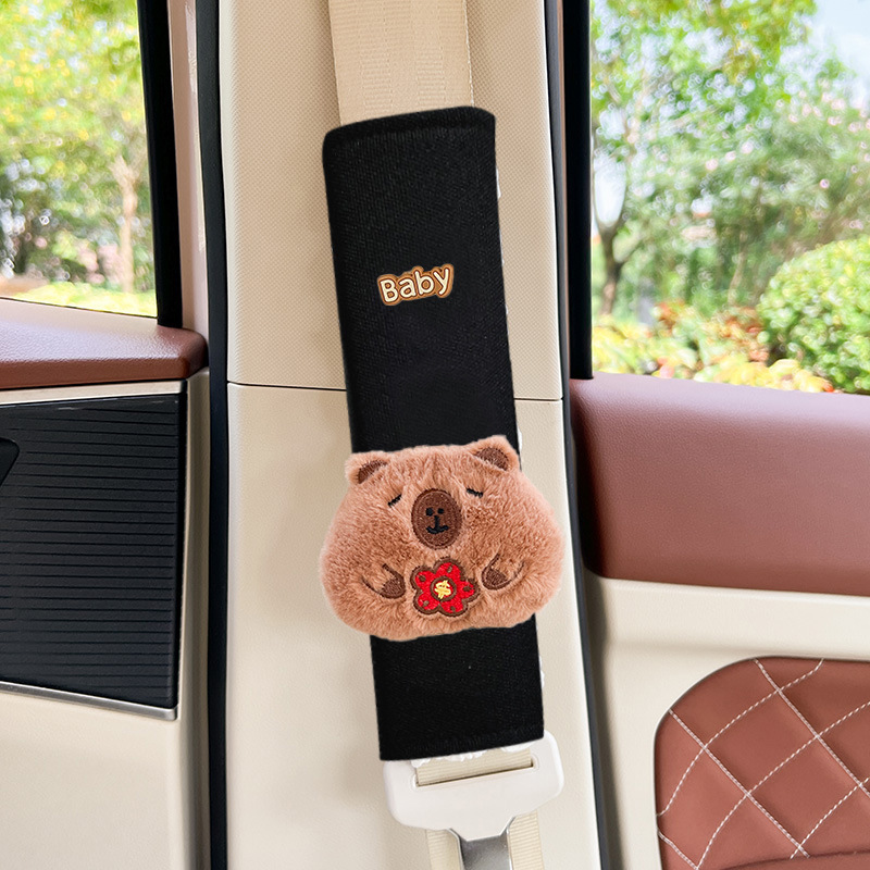 Cyber Celebrous Capybara Pendant Doll Cartonica Pibala Car Seat Belt Shoulder Cover Car Interior Decoration Girl Bag Hanging