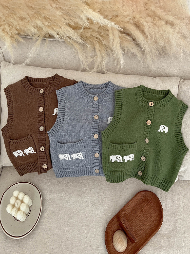 Ropa de primavera para bebés coreanos, ropa de primavera para bebés, dibujos animados, suéter universal, chaleco para recién nacidos, chaleco de punto para niños primavera