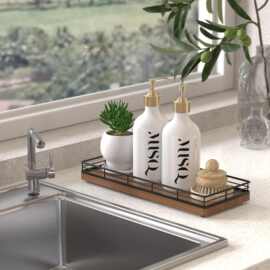 木质托盘铁艺结合装饰胡桃木香水珠宝托盘咖啡桌台面收纳盘