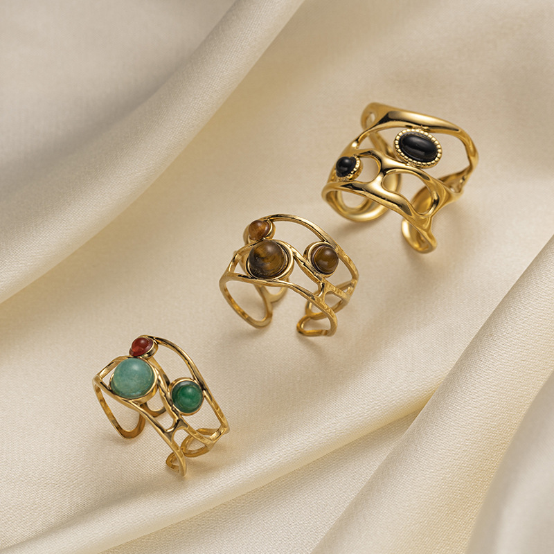 Taena anillo de acero inoxidable europeo y americano diseño de nicho femenino galvanoplastia 18k oro de alta retención de color anillo de acero de titanio anillo de viento ins