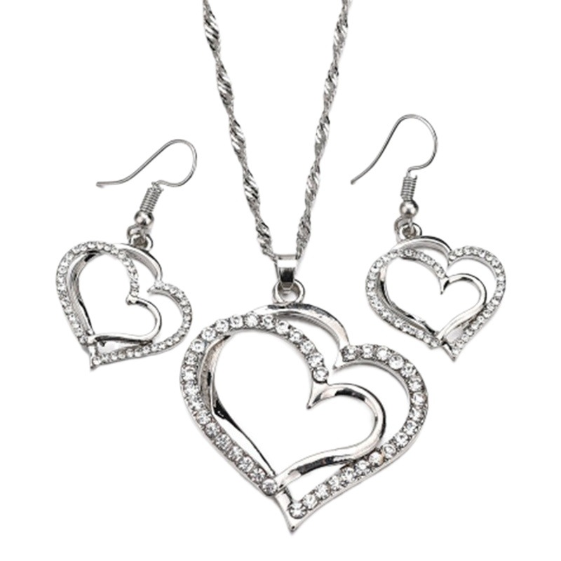 Weiya europeo y americano popular joyería traje cena boda accesorios doble amor en forma de corazón pendientes collar traje