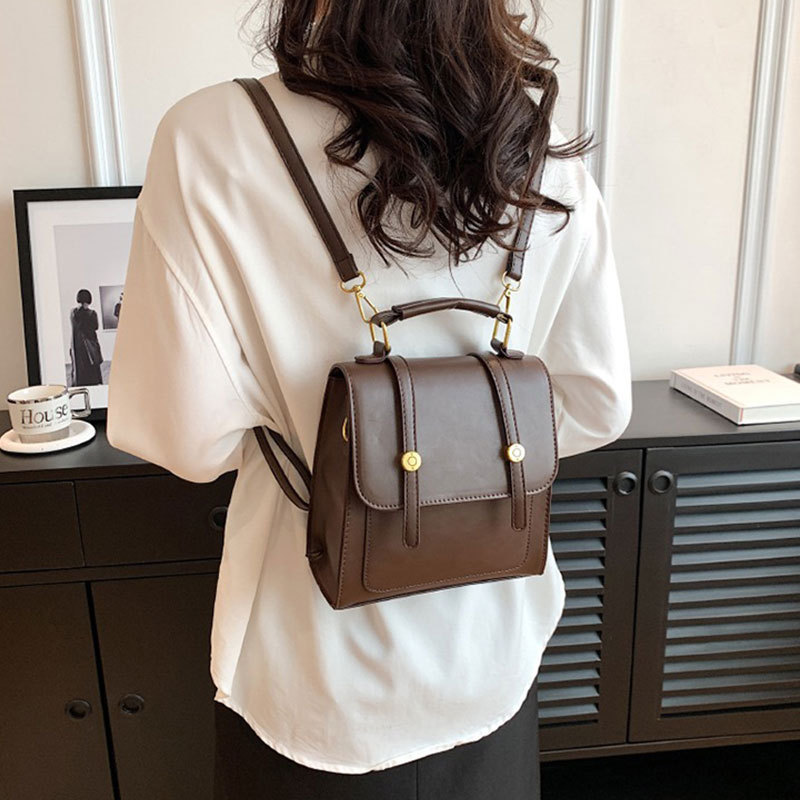 Niche American Retro Backpack British Crossbody Buckle Small Square Bag Commuter Student Brown Small Backpack New Niche American Retro Backpack British Crossbody Buckle Small Square Bag Commuter Student Brown Small Backpack New