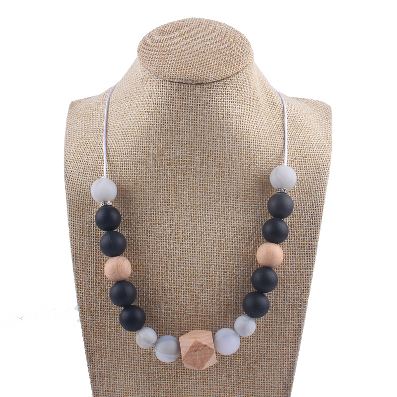 Nueva silicona molar mordedor collar creativo DIY madera de haya grande octogonal collar colgante cadena de la clavícula