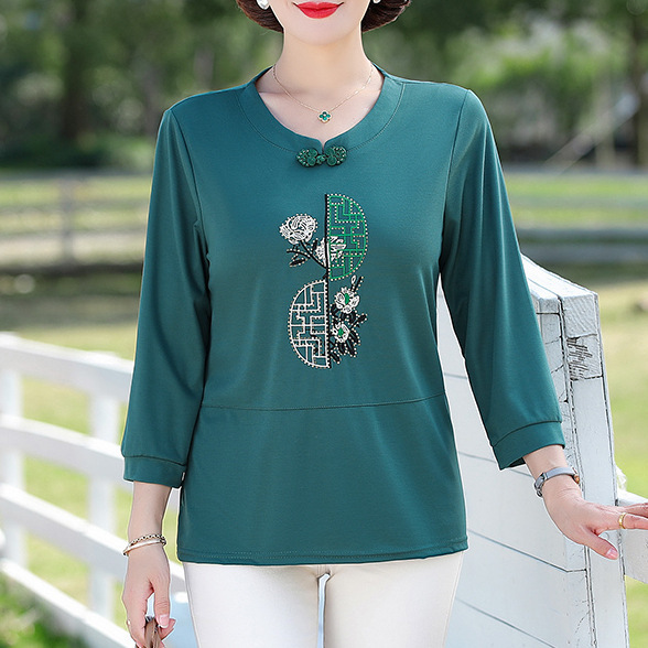 Autumn Clothing for Middle-Aged and Elderly Women, Modal Long-Sleeved T-Shirts, Large Size Mother's Summer Clothing, Short-Sleeved Grandma's Thin Tops