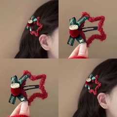 新年の赤い毛の星のヘアピンの蝶結びの前髪bbクリップのサイドの割れ目のヘアピンのクリスマスの髪飾り