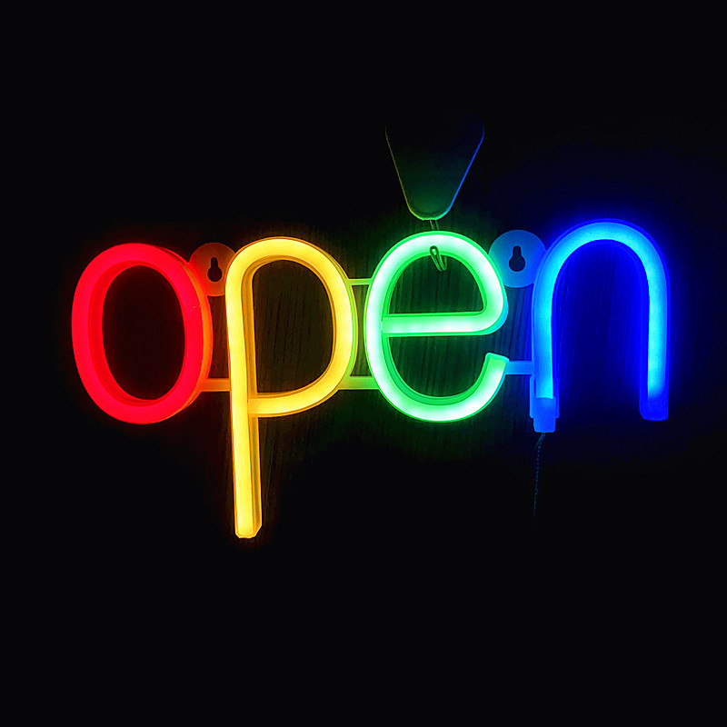 SOKKA Cross-border Neon LED Shaped Light Mini Small Open Sign Door Hanger OPEN Light Box