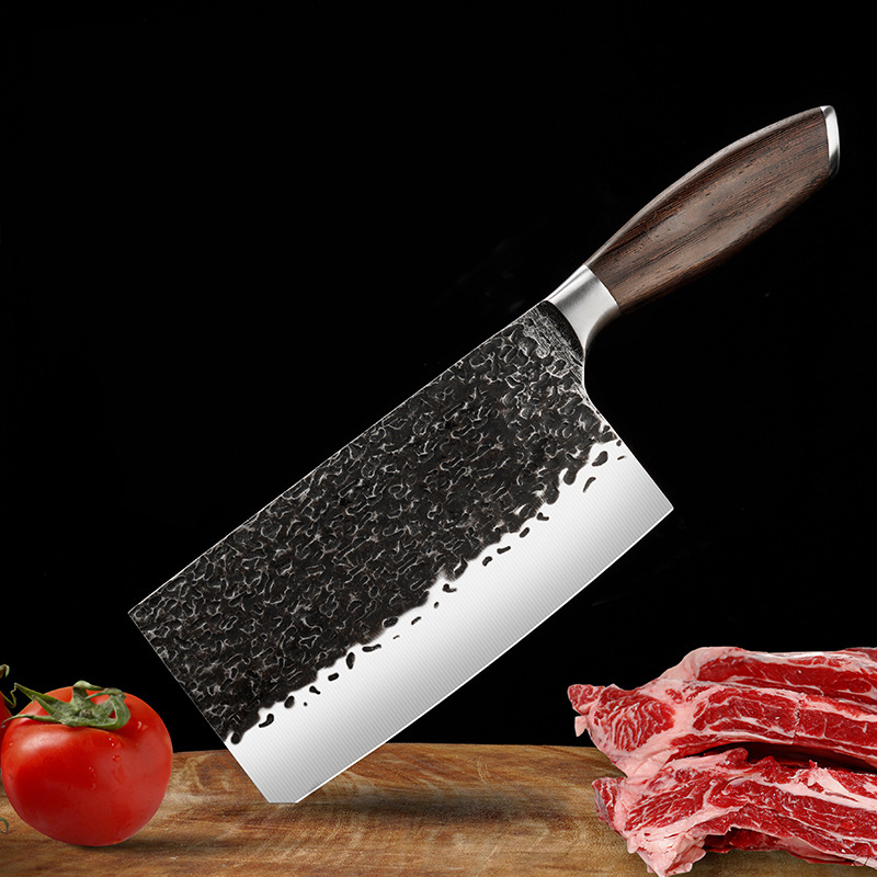 Кухонный нож для женщин с кованым узором, из нержавеющей стали, для нарезки и разделки мяса, с деревянной ручкой, оптом из Янцзяна, полностью стальной, ручной ковки.