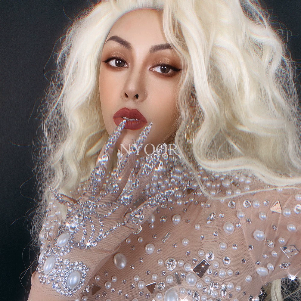 Роскошные перчатки из сетки с блестящими стразами и жемчугом, с характером, популярные на Amazon в Европе и Америке.