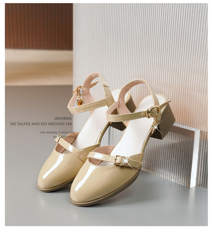 Sandal bít mũi nữ gót thô đi làm đế mềm da thật — Màu đen chi tiết 24