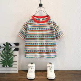 儿童夏装男童短袖t恤2025新款复古风男孩体恤上衣夏款透气中童装