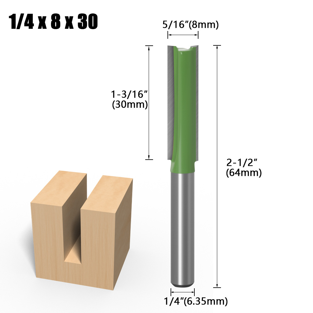 Cuchilla ranurada dos en uno con mango de 1/4 y 6 vástago Cuchilla ranurada recta de un solo filo y doble filo Cuchilla ranuradora de corte Fresa para carpintería