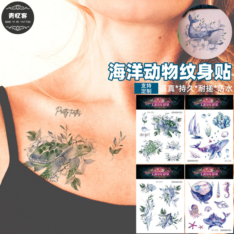 Cross-Border Supply Wholesale Beautiful Marine Animal Temporary Tattoo Stickers Arm Clavicle Sexy Fashion High-End