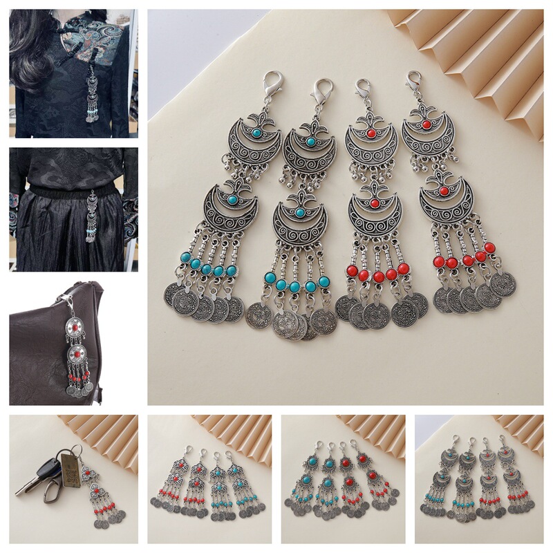 New Style Kazakh Princess Hair Accessory Clothing Hanging Backpack Pendant Keychain Ancient Style Alloy Tassel Ethnic Style Lobster Clasp